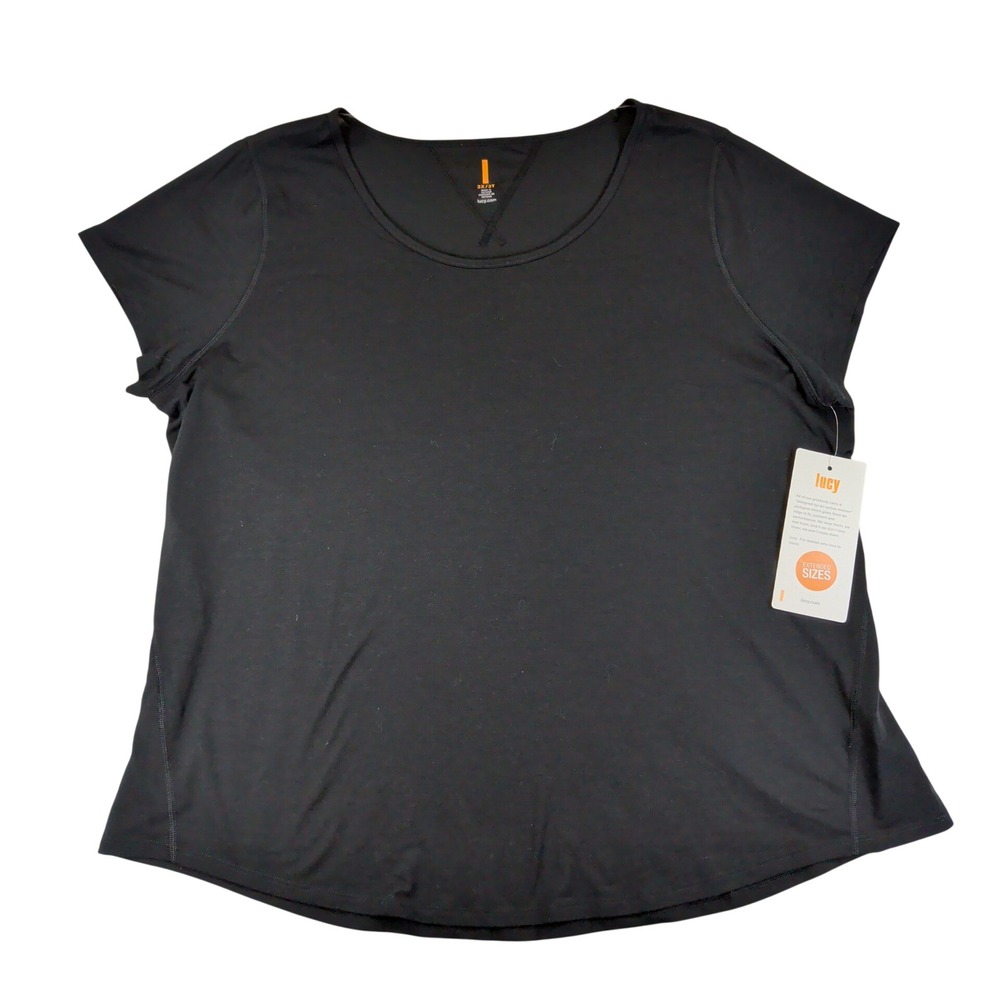 Lucy SS Workout Tee Black Scoop Neck Short Sleeve Shirt 3X LU0A2VOM005 NWT